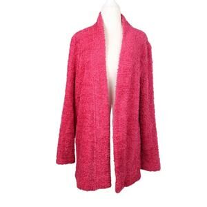 Vintage 80s Graff hot pink fuzzy eyelash knit cardigan sweater M
